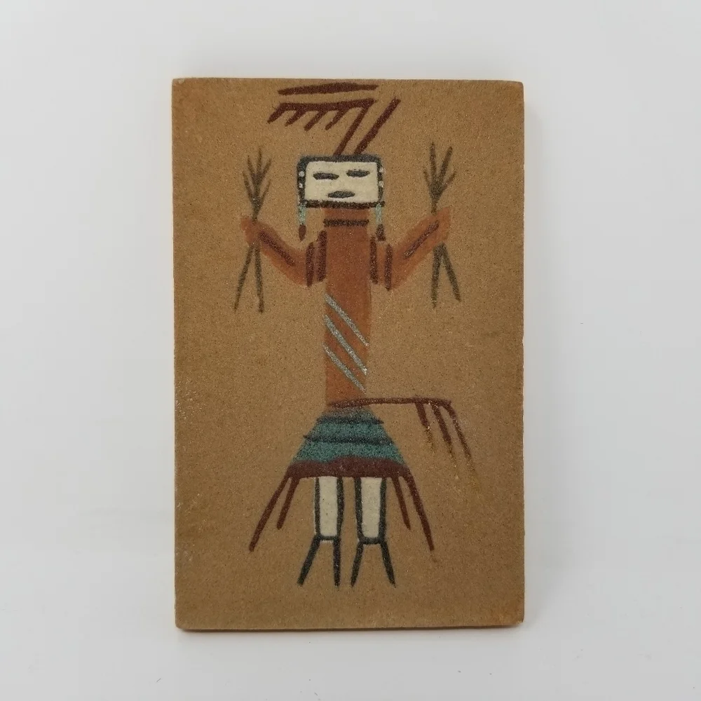 Kachina Sand Tile Wall Art Painting Yei Unframed Signed Native American 6 X 4